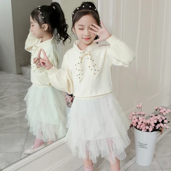

New Girls Rivet Decoration Knit Dresses 3-13 years old Solid Children's Clothing Spring and Autumn Dress Casual Kids Clothes