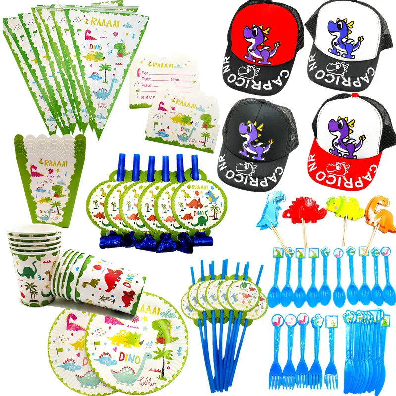 

Dinosaur Party Tableware Kits Paper Cups Plate Staw Dinosaur Banner Birthday Party Decoration Kids boy Party Supplies
