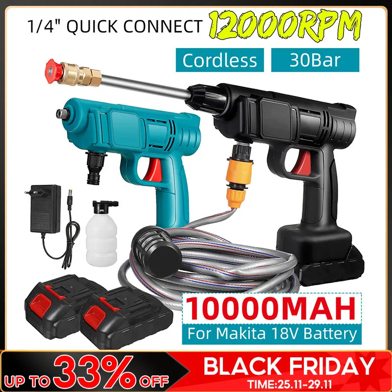 10000mAh Cordless High Pressure Washer Spray Water Gun Car Wash Nozzle Cleaning Machine for Makita 18V Battery | Автомобили и