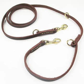 

Multifunctional Double Dog Leashes P chain Collar Genuine Leather Adjustable Long Short pet Dog Walking Training Leads DGSA14