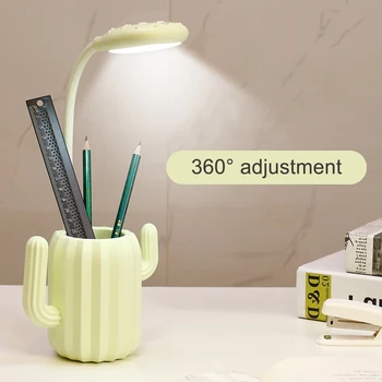 

Multi Use Cactus Pen Storage Holder with LED Folding Desk Lamp 1200mAh USB Charging Touch Switch Table Lights Desktop Organizer