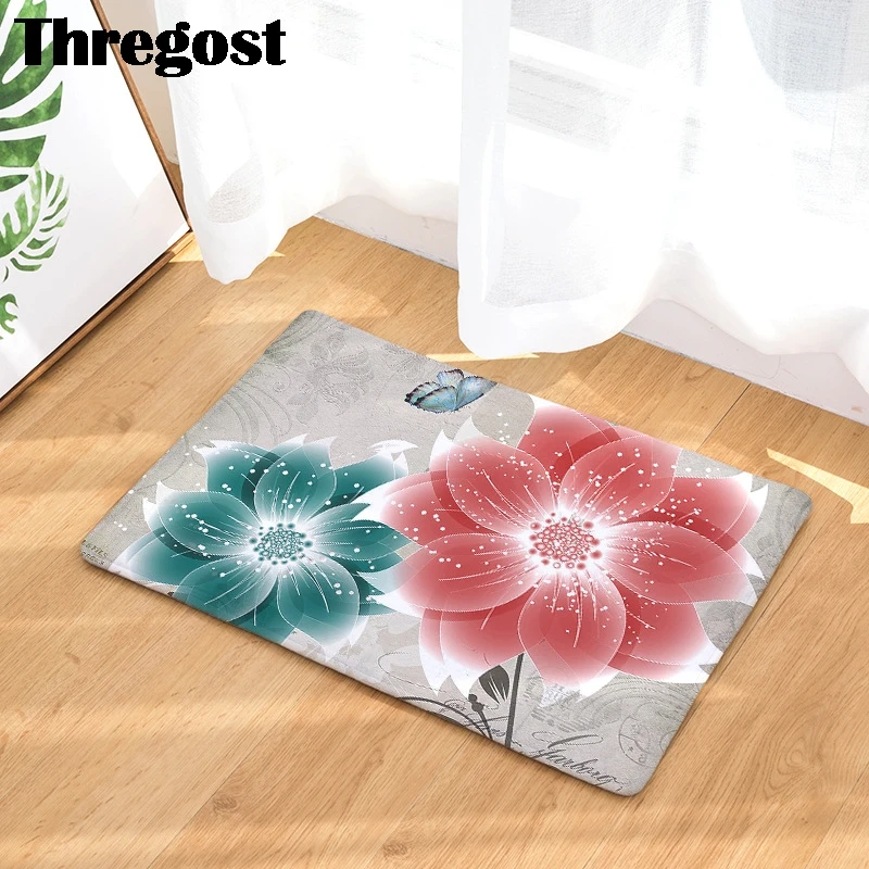 cheap Beautiful Floral Printed Floor Mats Welcome Mat for Front Door Living Room Antiskid Home Decor Rug Washable 3D Carpet Area Rug