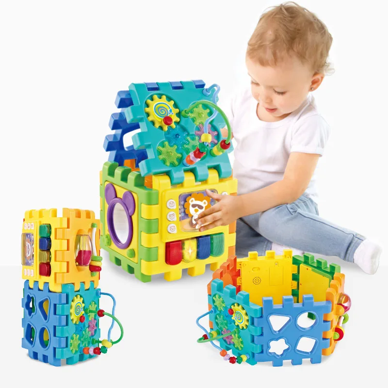 

GOODWAY 3850 Educational CHILDREN'S Toy 1-2-3-Year-Old Building Blocks a Year of Age Baby Six-sided Box GIRL'S And BOY'S Shape M