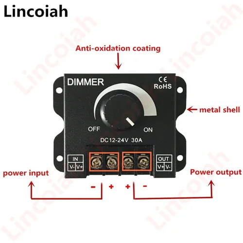 DC 12V-24V LED 조 광 기 스위치 30A 360W 전압 레 귤 레이 터 5050 LED 스트립 조명 램프에 대 한 가변 컨트롤러 LED 조 광 기 2