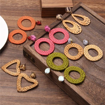 

Rattan Fabric Drop Earring For Women Bohemian Straw Weave Earrings Leopard Statement Eardrop Trendy Long Dangle Jewelry Gifts