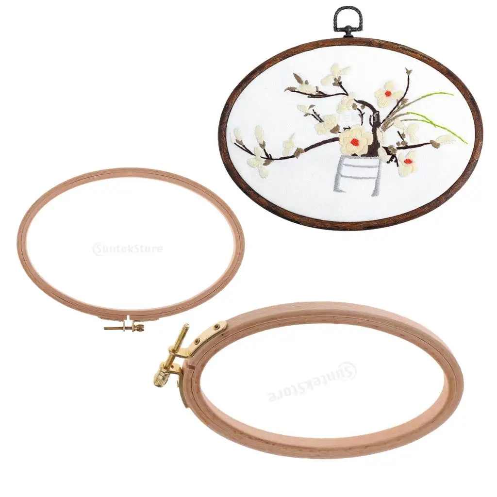2 Sizes Wooden Embroidery Hoop Cross Stitch Machine Embroidery Frame OVAL Hoop Ring for DIY Art Craft Patchwork