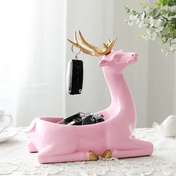

Sale Home Decoration Accessories for Home Desktop Key Phone Storage Box for Living Room Ornaments Resin Deer Figurines Gifts