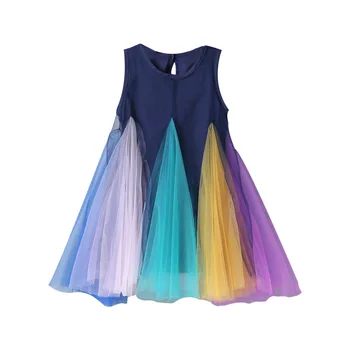 

Kids Dress for Girls Rainbow Tulle Patchwork Dress O-Neck Princess Party Dress Sleeveless Costome for Baby Girls Summer Clothes
