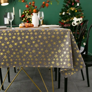 

Merry Christmas Tablecloth Elegant Gold Red Green Snowflake Bronzing Fabric Table Cloth New Year Home Decor Table Cover ZC125