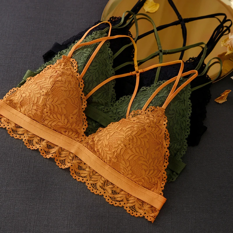 

Wriufred Triangle Cup Lace Sexy Underwear Bra Set Large Size Lingerie for Ladies Wire Free Detachable Insert Bra&Brief Sets