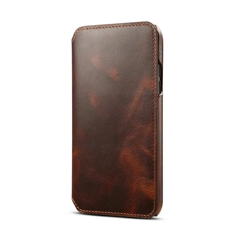 Brown Роскошный чехол для телефона из натуральной кожи для iPhone XSMAX, XR, XS, X, 8, 7, 6, 6S Plus, флип-кошелек, слот для карт, задняя крышка для iPhone 11 Pro MAX - Цвет: Brown