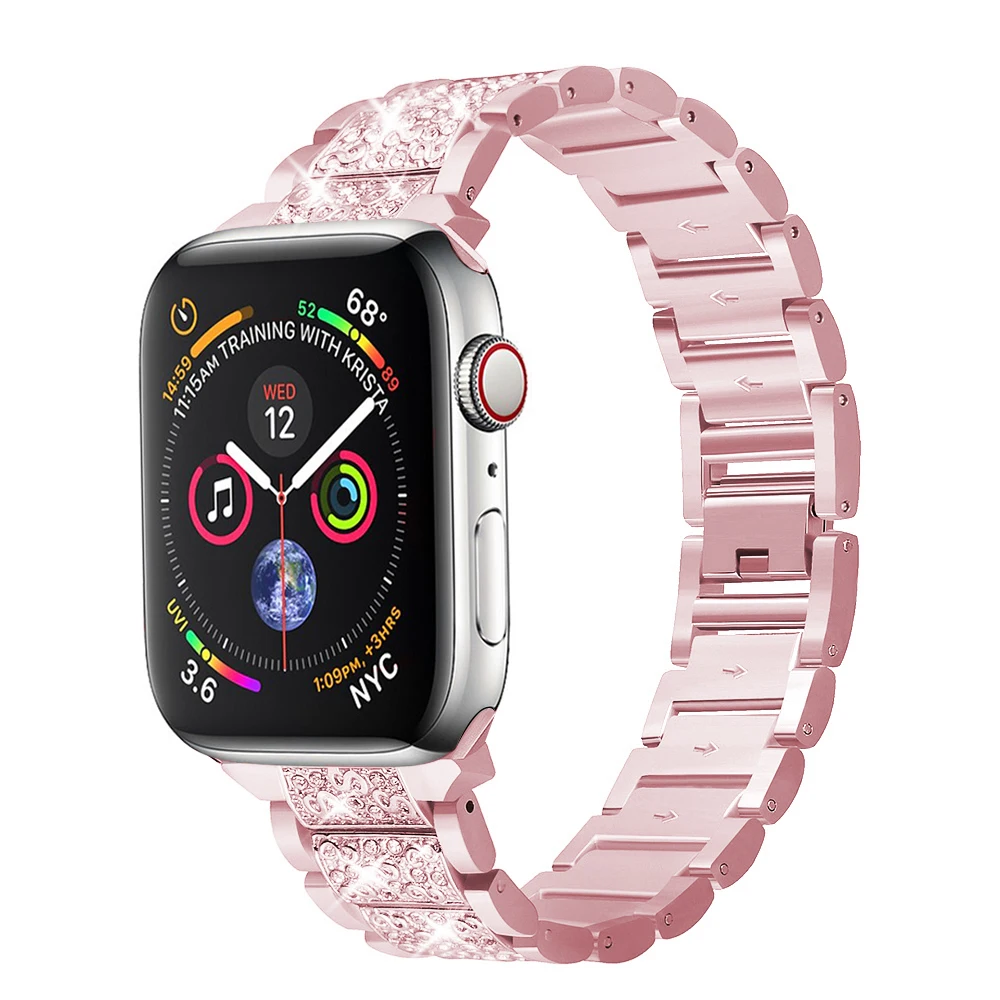 Pink gold Ремешок для Apple Watch ремешок для часов 40 мм 44 мм 38 мм 42 мм Женский бриллиантовый ремешок для iWatch 5 4 3 2 1 браслет аксессуары из нержавеющей стали - Цвет ремешка: Pink gold