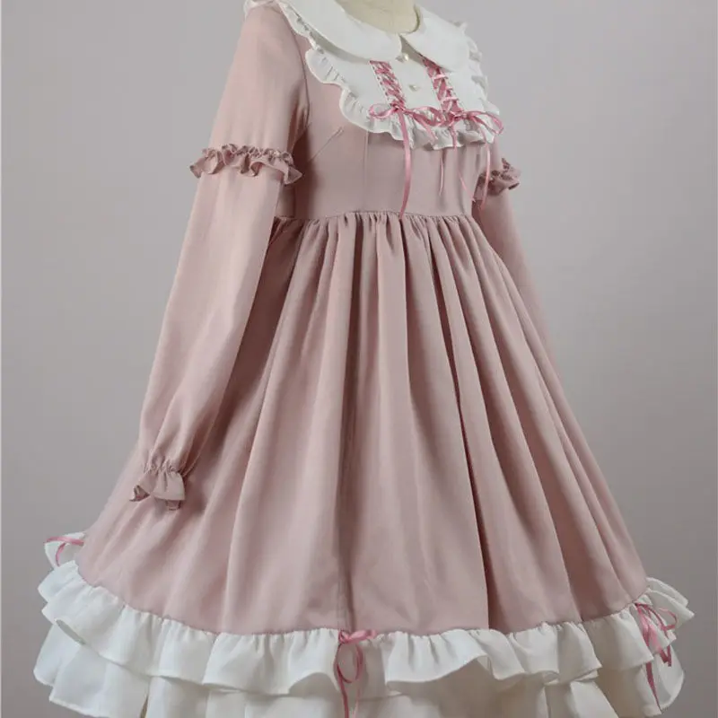 Sweet Lolita Dress Vintage Printing Lace Angel Bowknot High Waist Victorian Dress Kawaii Girl Gothic Lolita OP Cosplay