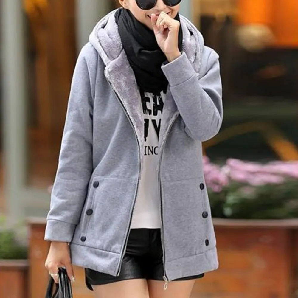 

LOOZYKIT 2019 Autumn Winter Casual Warm Thick Hoodies Fashion Fleece Zipper Women Hooded Sweatshirt Plus Size Women Clothing