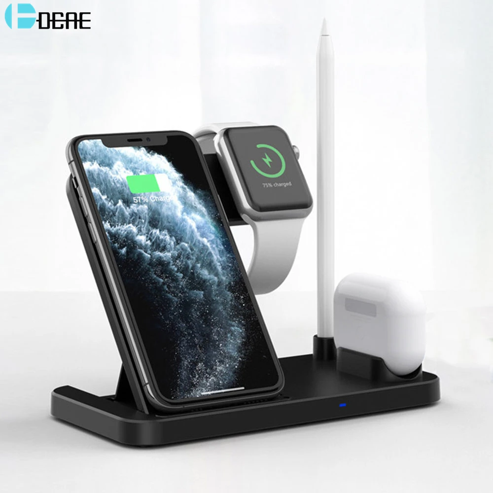 Беспроводное зарядное устройство 4 в 1 док-станция для iPhone 12 11 XS X 8 Samsung S20 S10 Apple Watch 6