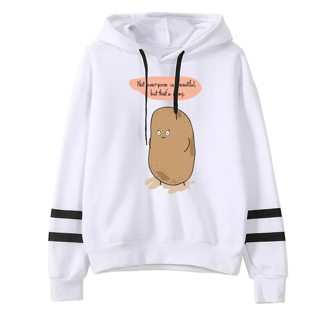 

Women Hoodies Lovely Cartoon Potato Print Sweatshirt Long Stripe Sleeve Patchwork Autumn Sweatshirt Pullover Tops Sudadera Mujer