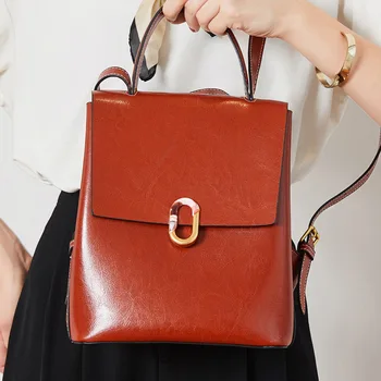 

Backpack women 2020 new European and American style all-match leather women bag oil wax cowhide women's backpack backpack