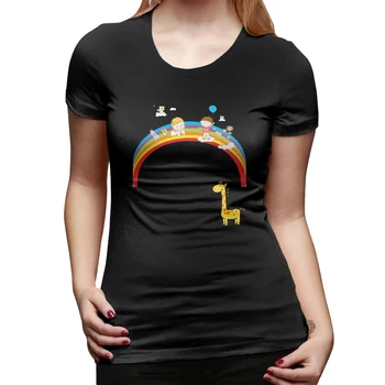 

Carton Rainbow Child Giraffe Summer Fun Letter Printing Casual Fashion Short-sleeved Harajuku Women T-shirt