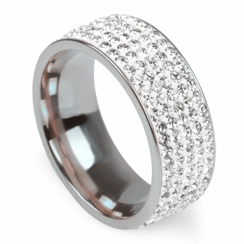 Women Men Luxury Stainless Steel Ring Crystal Rhinestone Wedding Engagement Ring Band Fashion Jewelry Size 7-12