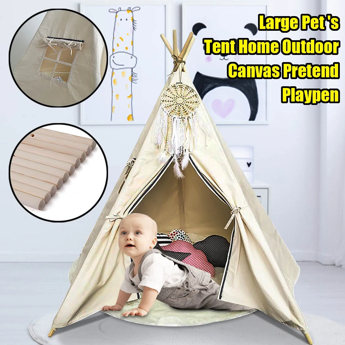 

Children Toy Tents Canvas Pretend Play Tipi Large Kids Princess Tent Net Indoor Pet Canopies Outdoor Home Bedroom Mosquito Net