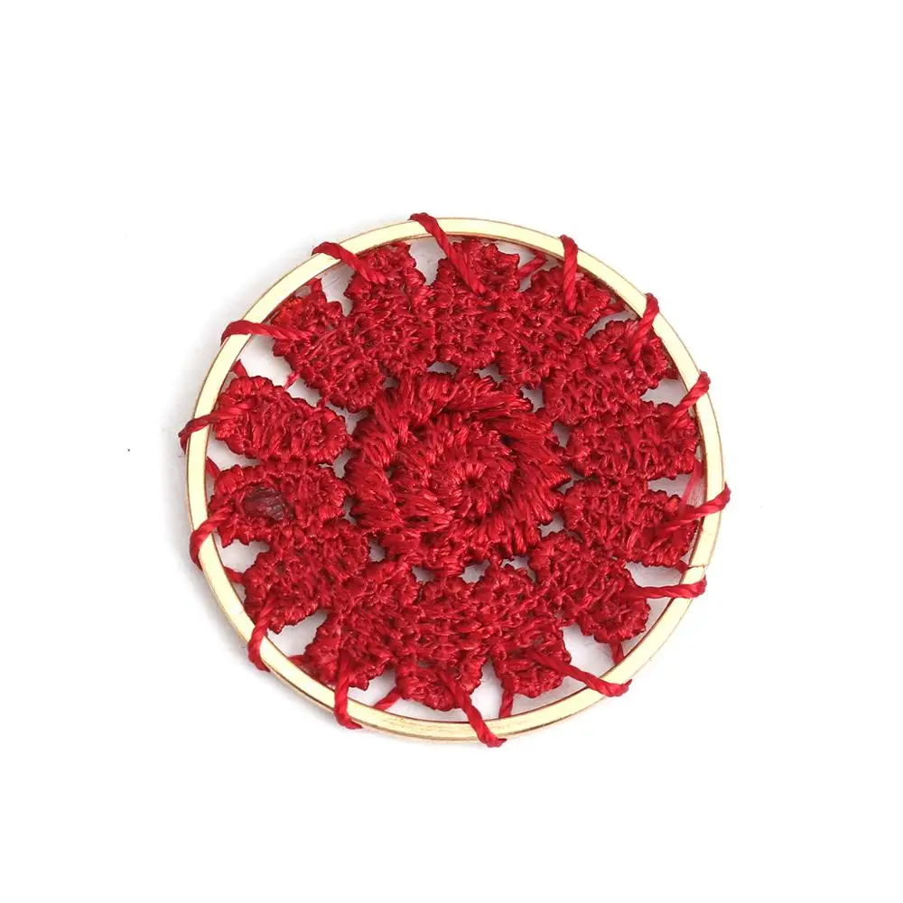 

DoreenBox 10PCs Golden Hollow Flower Connector Pattern Red Cotton Rope Woven Round Zinc Alloy Earring Accessories Connectors