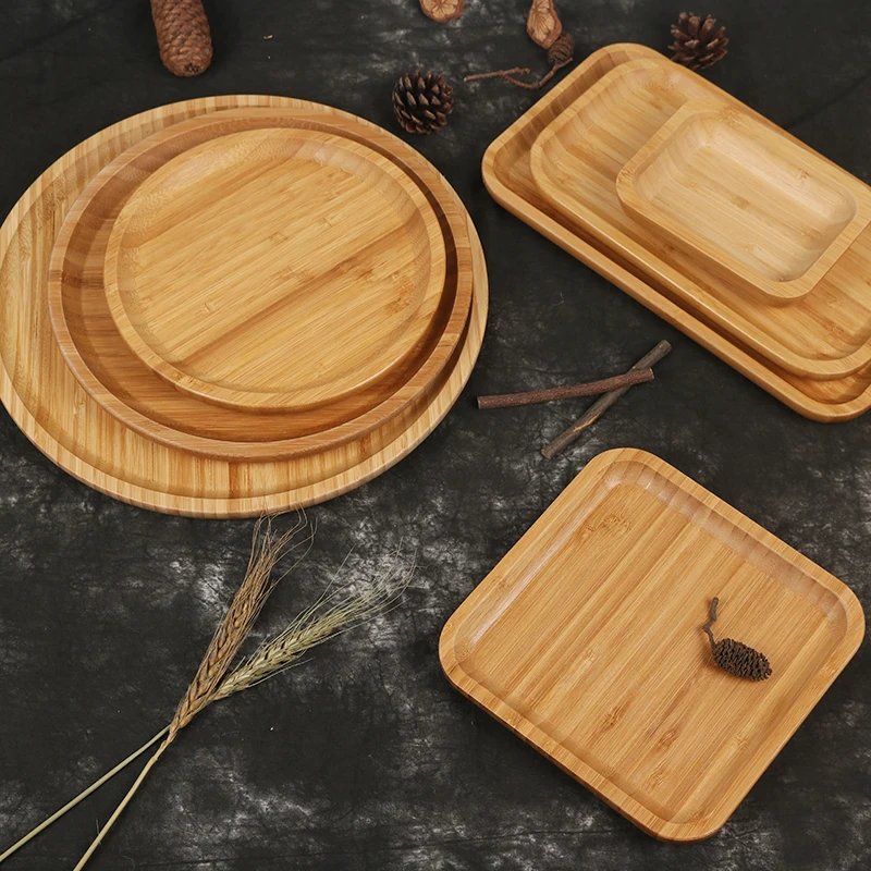 Круглый бамбуковый поднос для хранения чая, кондитерских изделий, тортов, сырных досок, посуда, экологически чистые деревянные тарелки, кухонные инструменты, вечерние
