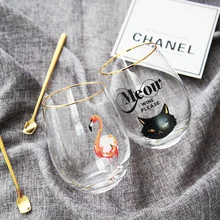 Ins Горячая Фламинго Золотая картина стеклянная кружка для воды десертная чашка молоко кофейный стакан напитки чашка 520 мл яйцевидная форма чашка