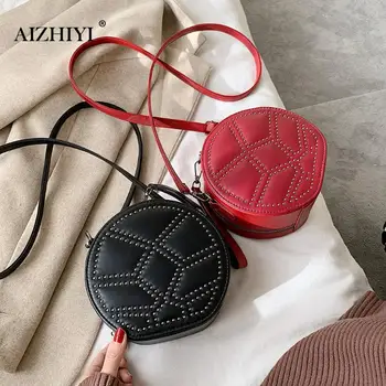 

Leather Round Bag Women Shoulder Bags Crossbody Bags Rivet Purse Messenger Handbags Circle Ladies Hand Bags Dropshipping