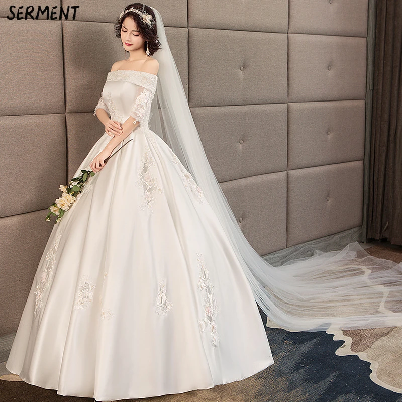 

SERMENT Foreign Trade Wedding Dress 2019 New Light Bride Hepburn Married Sen Satin Woman Bride Large Size Pettiskirt Women