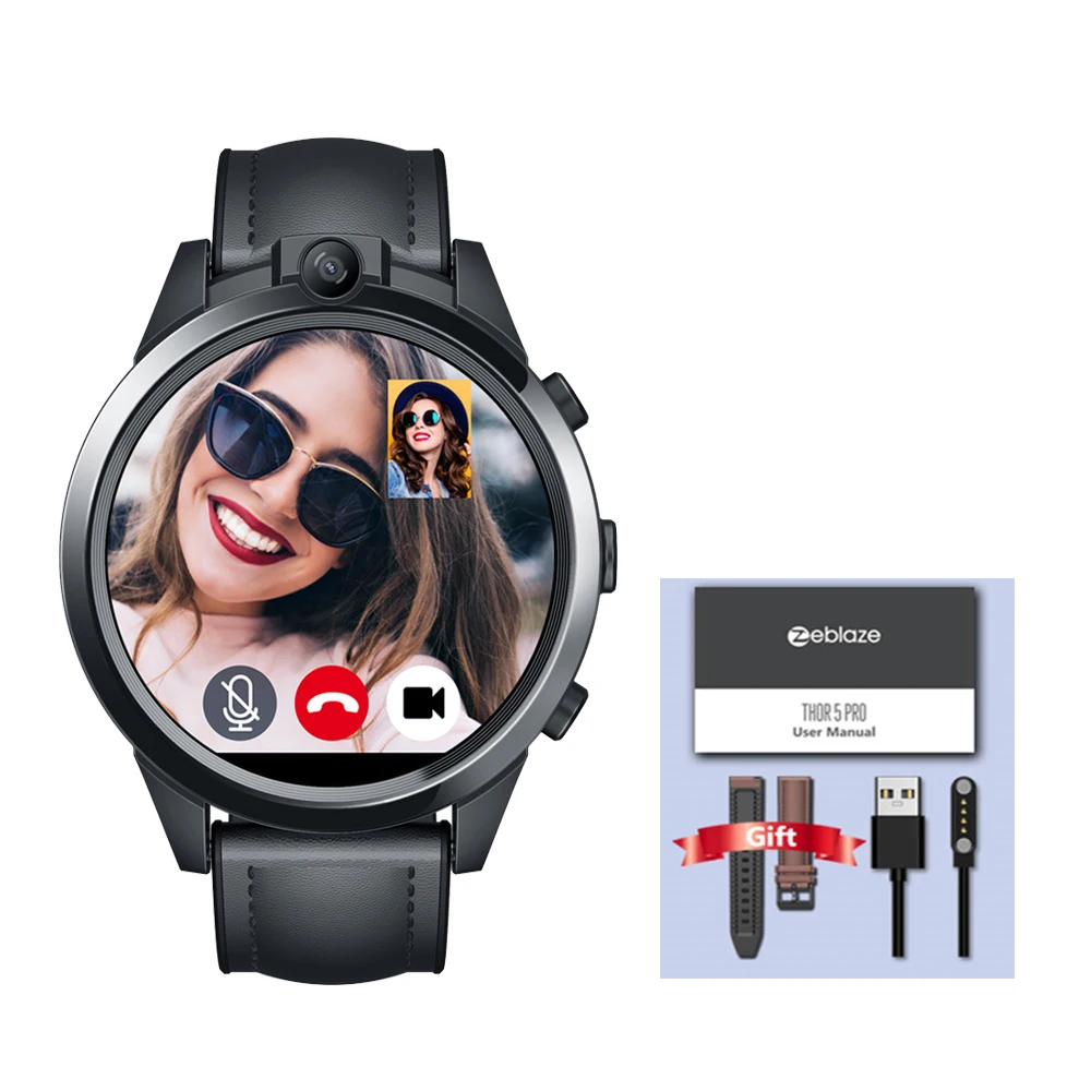 black leather Zeblaze THOR 5 PRO, спортивные Смарт-часы, Android, две камеры, пульсометр, gps, Bluetooth, разблокировка лица, умные часы для мужчин, для Android ios - Цвет: black leather