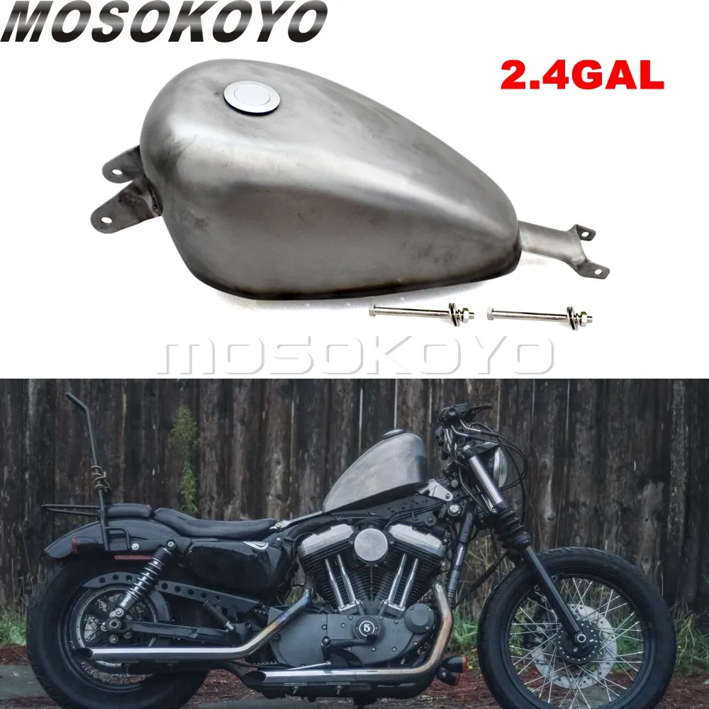 Bare Steel Motorcycle 2.4 Gal Fuel Tank Replica Gas Oil Tank For Harley Sportster Xl883 Xl1200