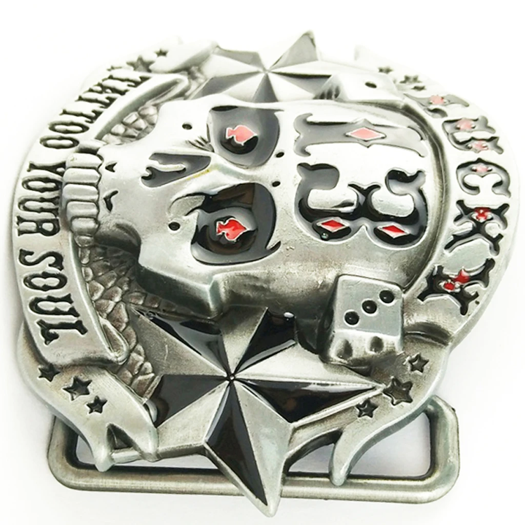 Antique Silver Skull Belt Buckle 13 Stars Tattoo Your Soul Lucky G&uuml;rtelschnalle