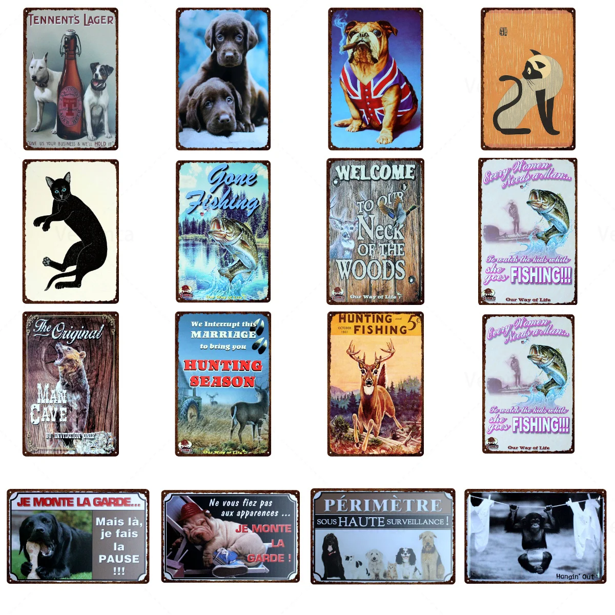 

Cat Dog Animals Metal Tin Signs Animal Poster Vintage Iron Plate for Pet Shop Wall Art Decor Tin Painting Retro Home Decoration