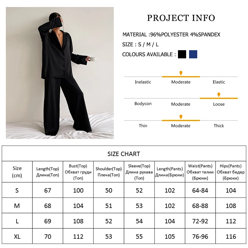 satin pajamas Hiloc Oversized Satin Silk Sleepwear Low Cut Sexy Pajamas For Women Single-Breasted Long Sleeves Wide Leg Pants Trouser Suits cotton pyjamas for ladies