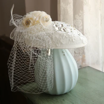 

Evening Dinner Women Sinamay Fascinator Hat Hair Clip White Black Flower Bow Veil Fedora Hat Female Cocktail Party Heraddres