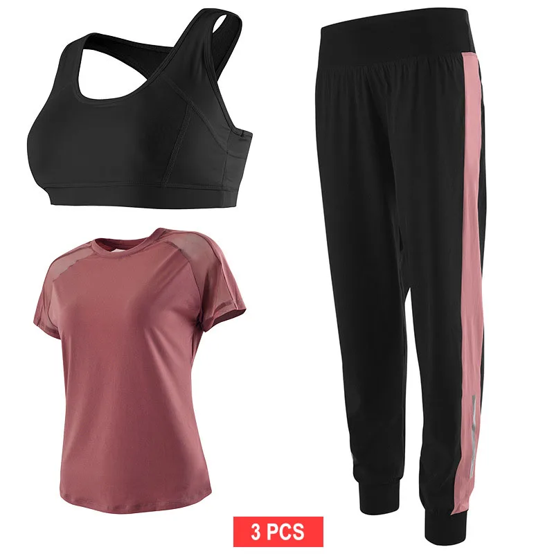 Женский костюм для йоги, комплект из 3 предметов, одежда для фитнеса, спортивная одежда для женщин, спортивная одежда для тренировок, спортивная одежда для бега, йоги, гимнастический костюм, наборы - Цвет: Red
