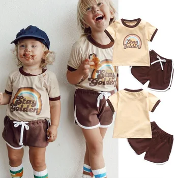 

NEW Children Clothing Boys Girls Summer Cartoon Letter Print Sport Suit Baby Kid Short Sleeve T Shirt Shorts Clothes Costume Set
