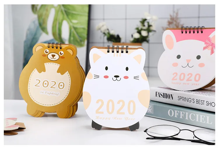 Kawaii Cartoon Animal cat Mouse Desktop Paper Calendar dual Daily Scheduler Table Planner Yearly Agenda Organizer