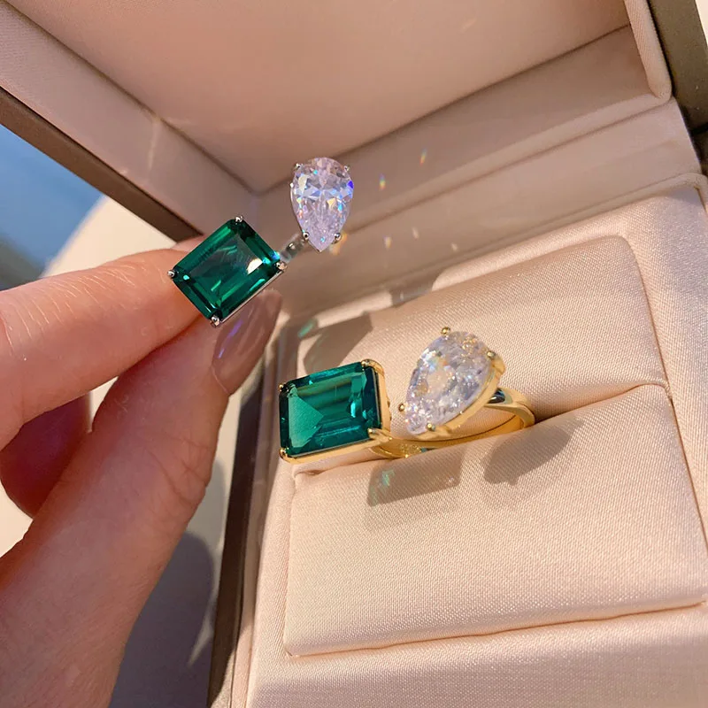 

Funmode Luxury Green Water Drop Cubic Zircon Adjustable Ring For Women Marriage anillo hombre Ring Wholesale FR292