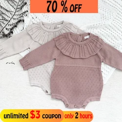 Barboteuse en tricot pour nouveau né fille, barboteuse à manches longues à volants, vêtements pour bébé, combinaison pour fille, automne 