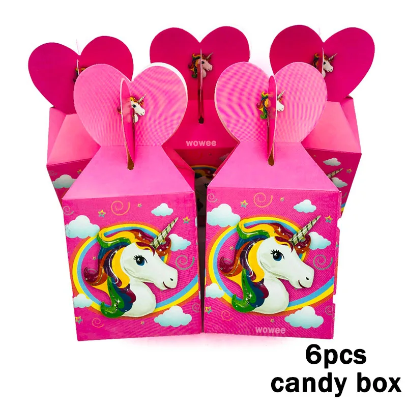 10 Kids Unicorn Disposable Tableware Happy Birthday Party Supplies Festival Decoration Event Favor Gender Reveal Girls Pink - Цвет: 6Candy Box
