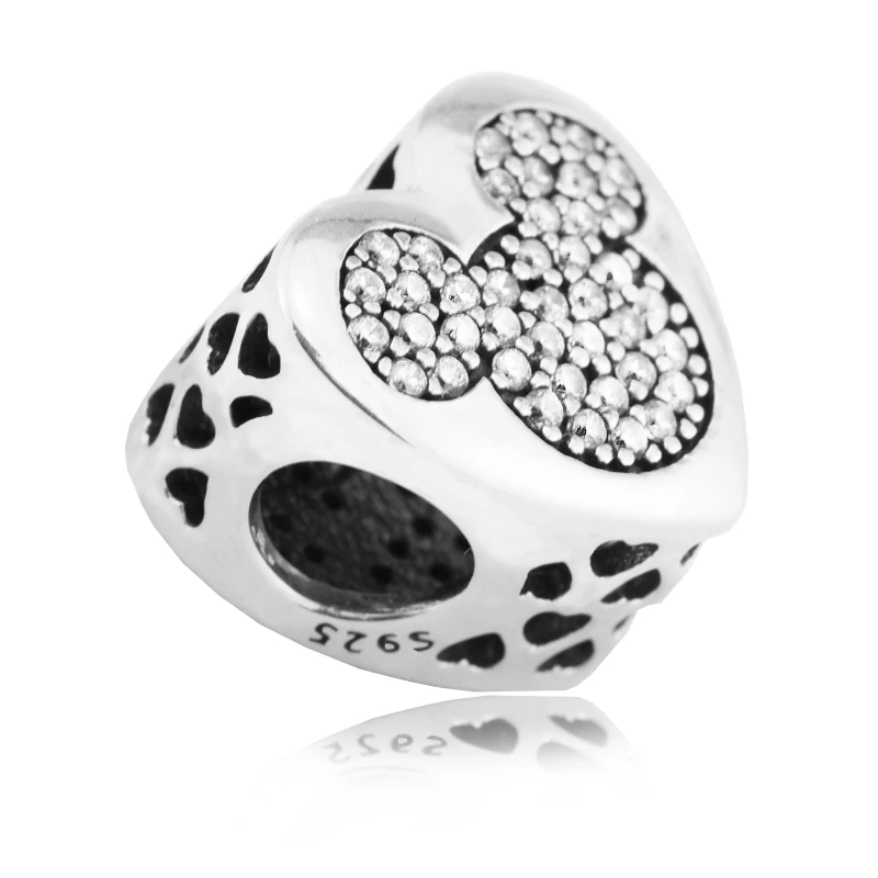 QANDOCCI Подходит для Pandora Браслеты мышь настоящая любовь подвески с прозрачным кубическим цирконием стерлингового серебра бусины