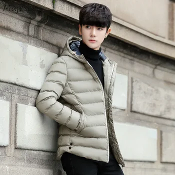 

Parkas Men Hooded Zipper Slim Solid Simple All-match Large Size Winter Thicker Overcoats Mens Warm Korean Leisure Outerwear Chic