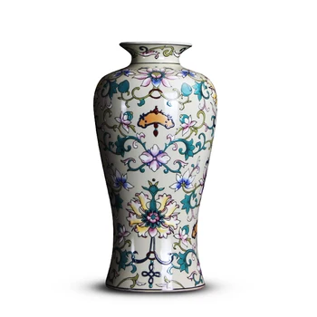 

Hand painted i pastel, European style, vase new Chinese style, entwined lotus, ceramic vase, modern porch, antique shelf