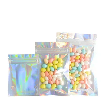 

100PCS Resealable Ziplock Bags Aluminum Foil Laser Bag for Party Food Storage Nuts Candy Cookies Snack Ziplock Bags