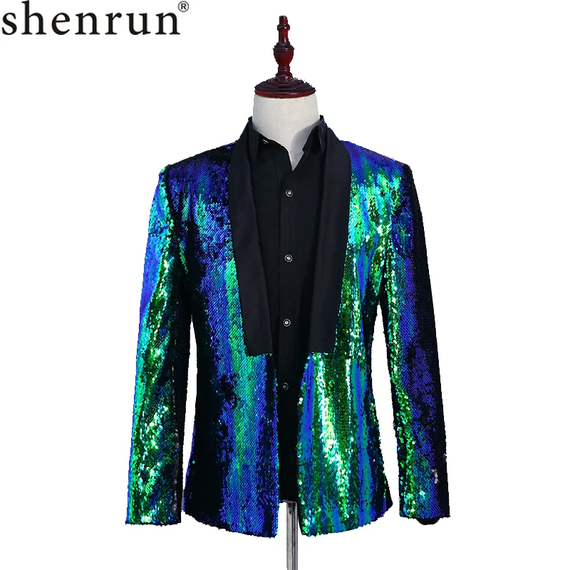 Shenrun Мужской Блейзер, двойной цвет, смокинг с блестками, куртка, Музыкальный Проводник, певец, барабанщик, сценический костюм, диджей ночной