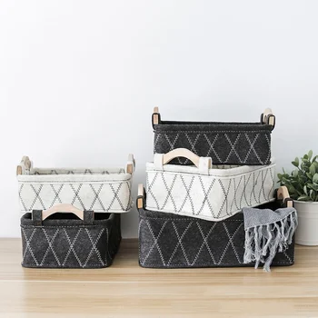 

Rectangular Felt Fabric Storage Baskets For Home Portable Bedroom Cloths Toy Organizer Container Fashion Printed Storage Basket