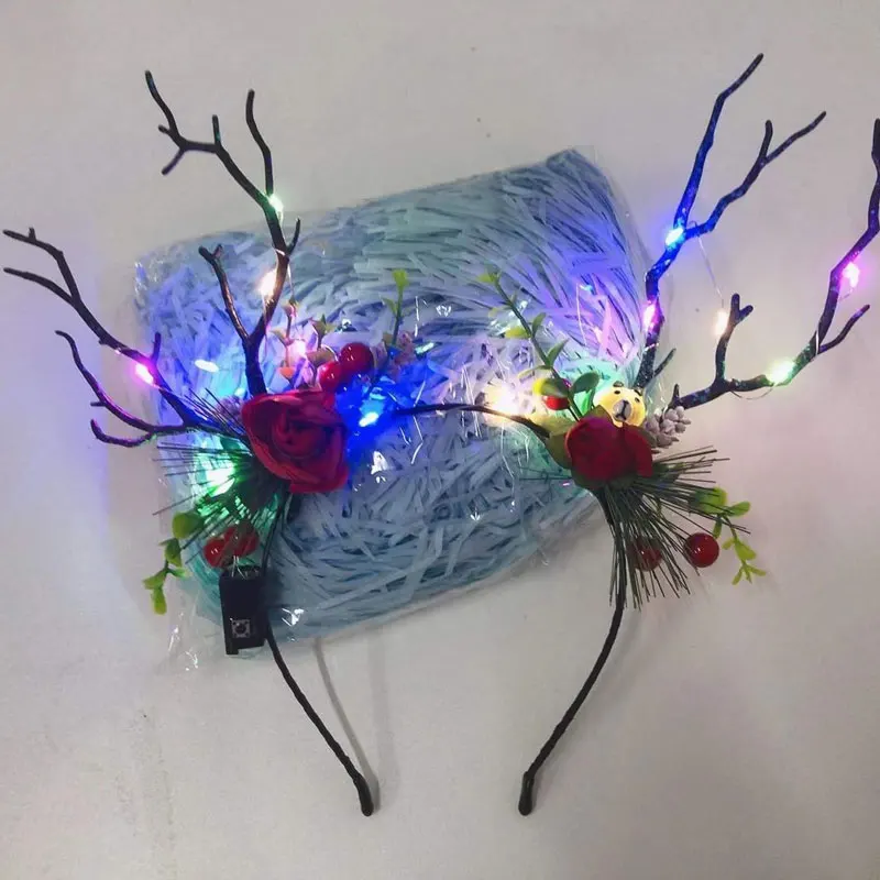 Luminous Elk Antler Headband Christmas Concert Forest Branch Deer Ear Headgear Hair Accessories Scenic Stage Show Photo Props,hair accessories,hair headband,deer ears headgear