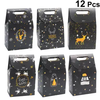 

12pcs Night Sky Deer Paper Bag Christmas Boxes Gift Favor Holder Chocolate Packaging Boxes for Party Decor (Random Pattern)