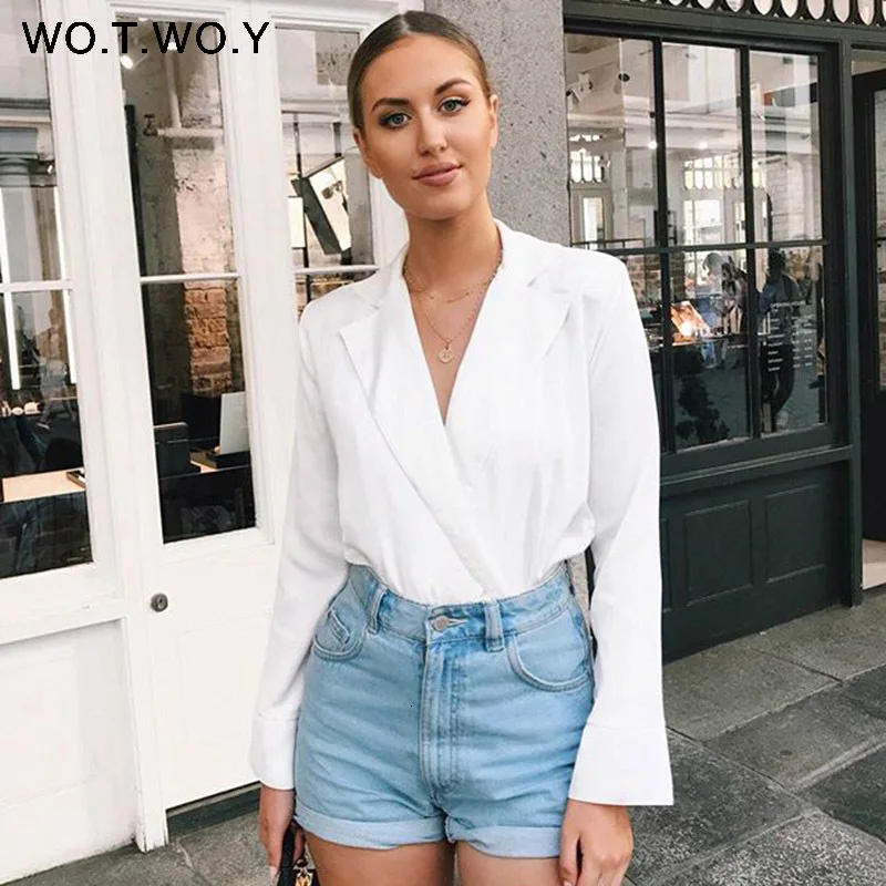 Deep V-Neck White Blouses Women Casual Long Sleeve Blouse Shirts Women Chic Slim Tops Blusas Female Spring Autumn New